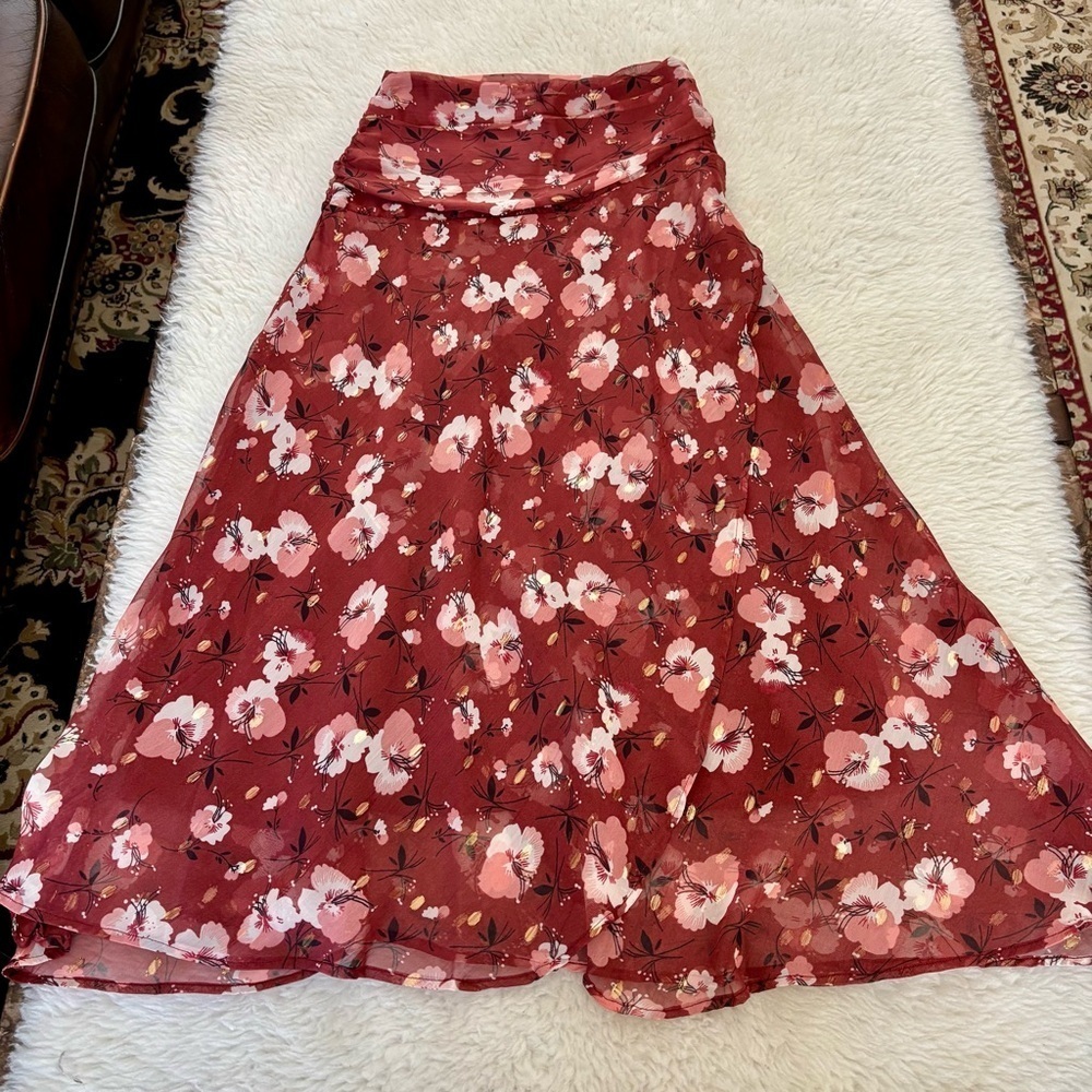 Walter Baker Silky Multicolor w/ Gold accent Floral Maxi Skirt size 2